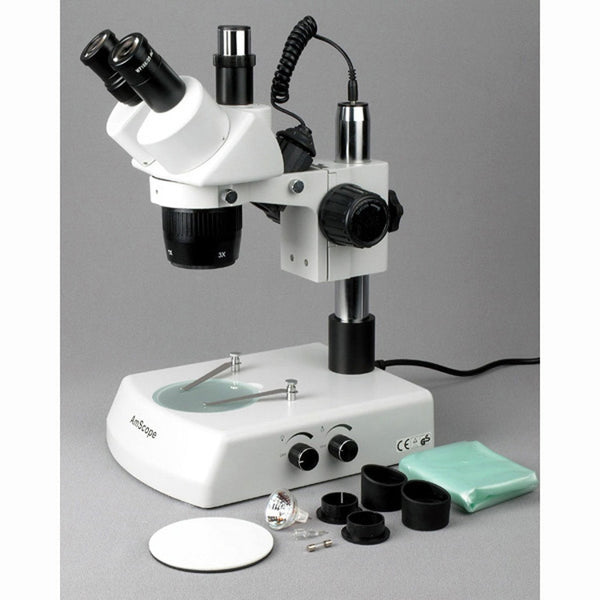 AmScope 10X-30X Trinocular Stereo Microscope with Top & Bottom Halogen  Lights