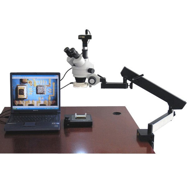 AmScope SM-6T Series Trinocular Stereo Microscope 3.5X-90X Magnification on Articulating Arm with 54-LED Light + 10MP Digital Camera