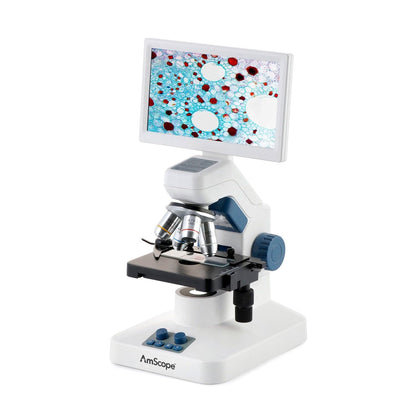 AmScope DM300HD Full HD 7" Digital Compound Microscope with Mechanical Stage 4 Objectives and 32GB MicroSD Card