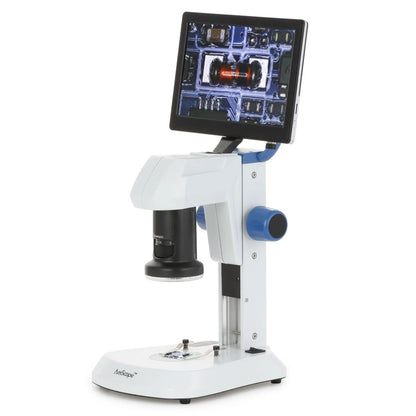 AmScope DM745-HDM9-3MP Digital Microscope for Industrial Inspection with 4.5X Magnification Zoom on Track Stand with 9" Screen