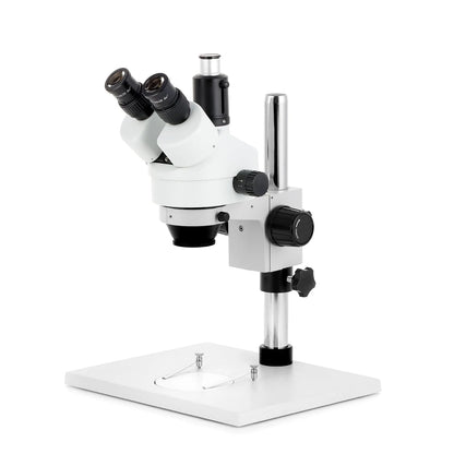 AmScope SM-1 Series Zoom Trinocular Stereo Microscope 3.5X-45X Magnification on Pillar Stand w/Extra Large Base Plate