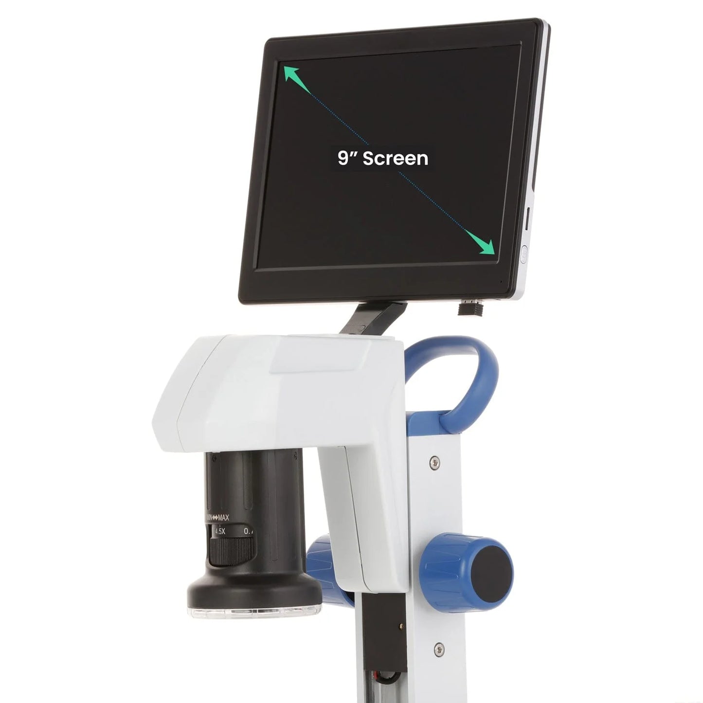AmScope DM745-HDM9-3MP Digital Microscope for Industrial Inspection with 4.5X Magnification Zoom on Track Stand with 9" Screen