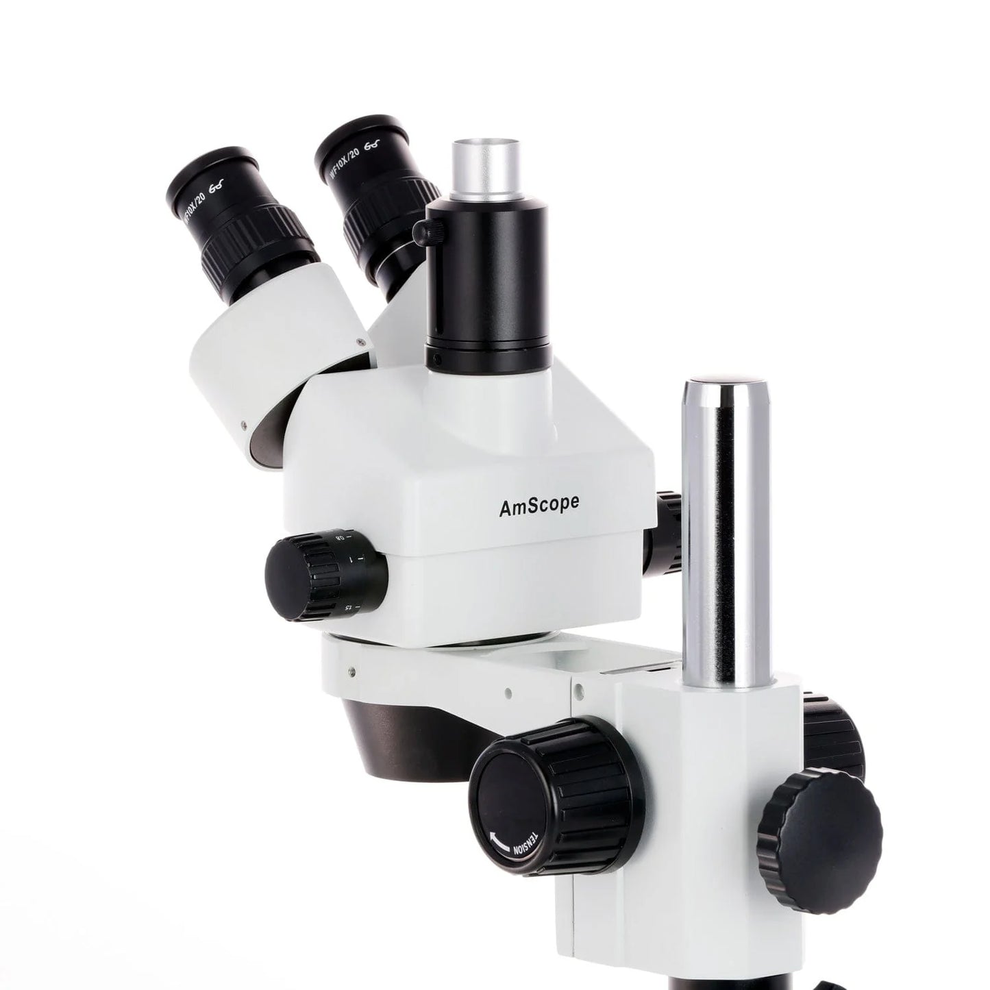 AmScope SM-1 Series Zoom Trinocular Stereo Microscope 3.5X-45X Magnification on Pillar Stand w/Extra Large Base Plate