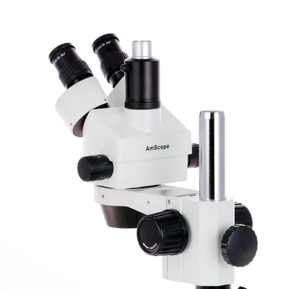 AmScope SM-1 Series Zoom Trinocular Stereo Microscope 3.5X-45X Magnification on Pillar Stand w/Extra Large Base Plate