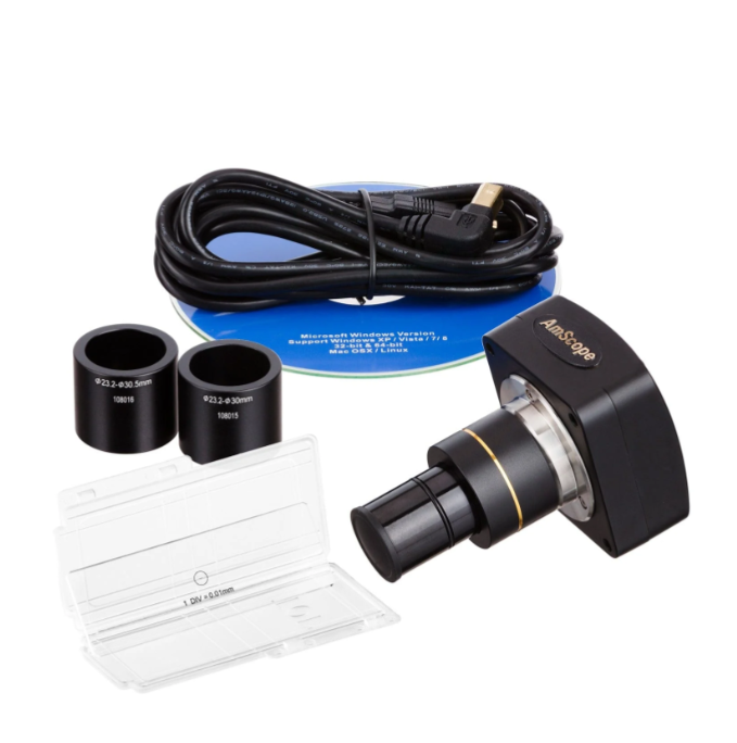AmScope 10MP USB 2.0 High-speed Color CMOS C-Mount Microscope Camera with Reduction Lens and Calibration Slide