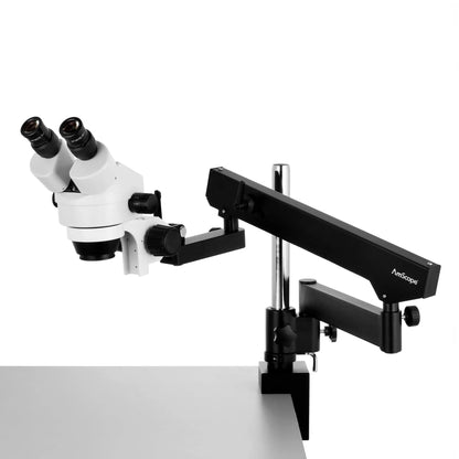 Amscope 3.5X-225X Binocular Articulating Arm Pillar Clamp 144-LED Zoom Stereo Microscope