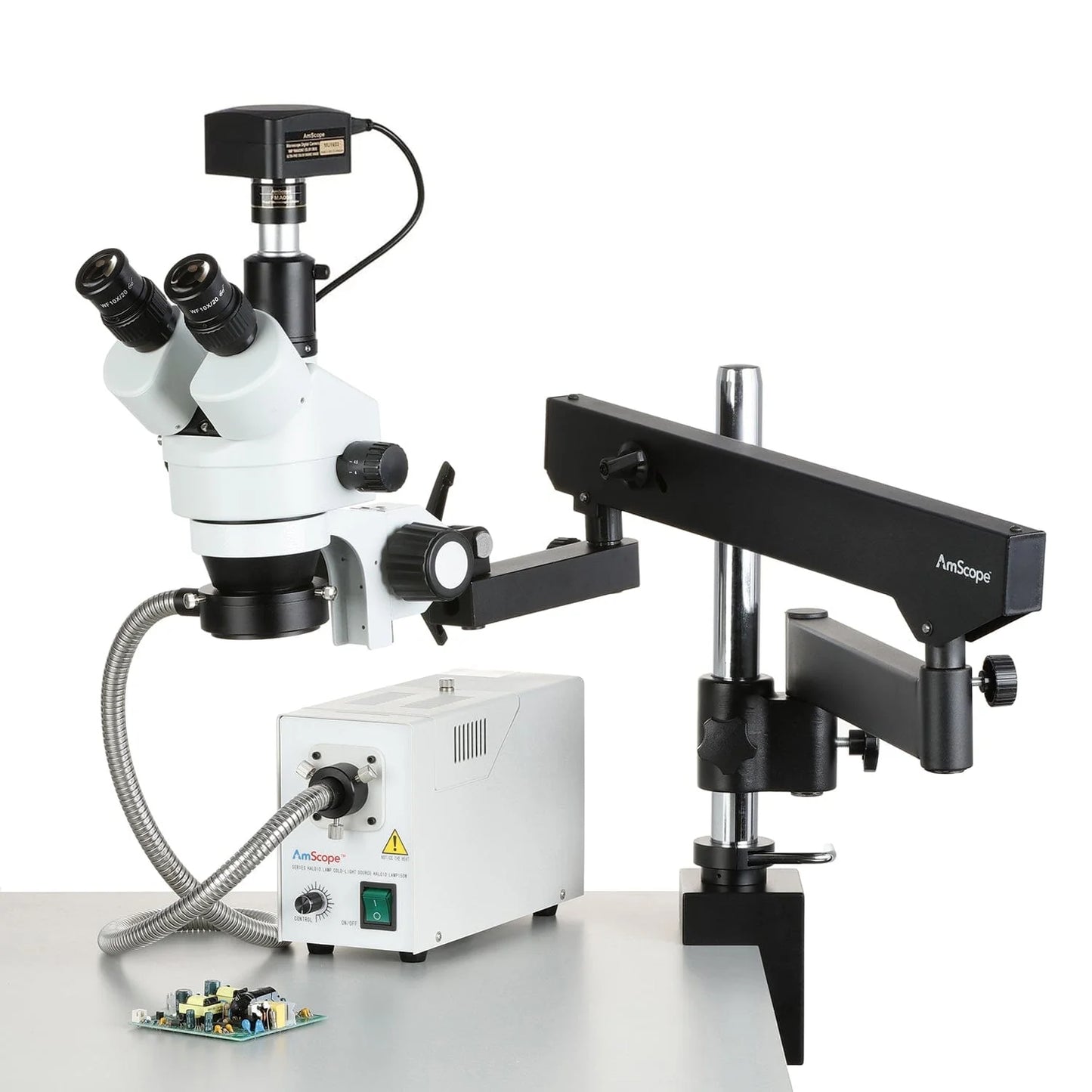 Amscope 3.5X-180X Fiber Ring Articulating Zoom Stereo Microscope + 10MP Digital Camera