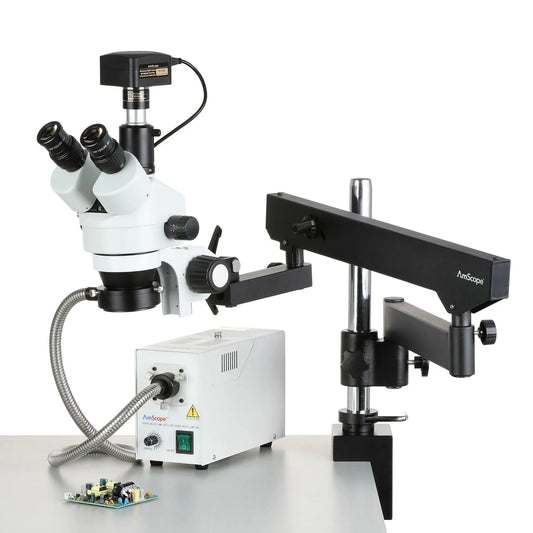 Amscope 3.5X-180X Fiber Ring Articulating Zoom Stereo Microscope + 10MP Digital Camera