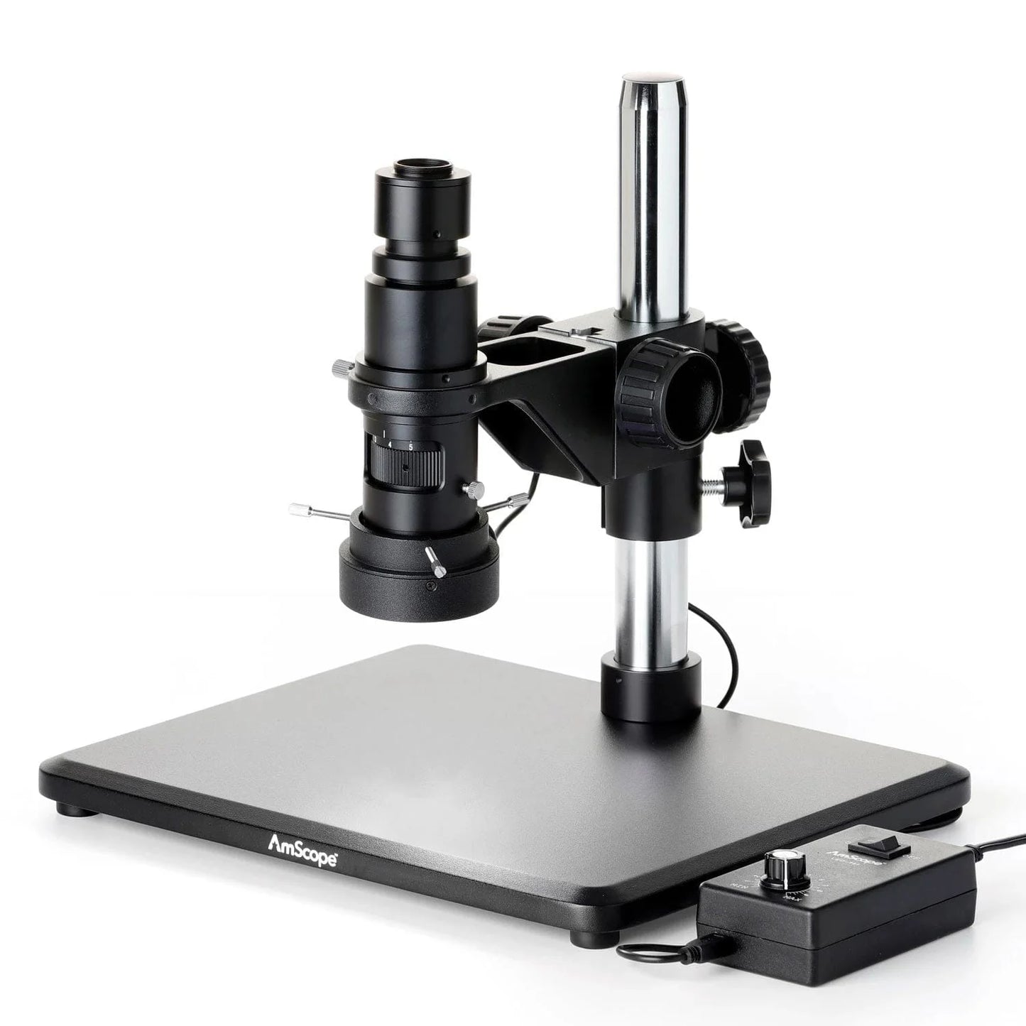 AmScope H800 Series Zoom Inspection Monocular Stereo Microscope 0.7X-5X Magnification on Table Stand with 96-LED Ring Light