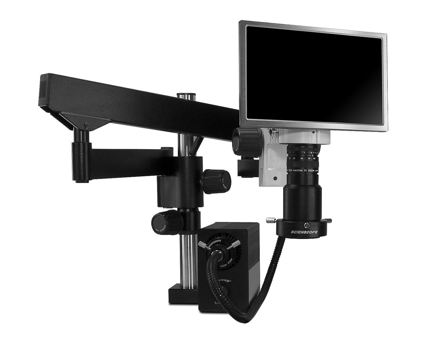 Scienscope MAC2-PK3-AN HD Macro Zoom Video System - Camera & Monitor with LED Annular Ring Light on Heavy Duty Articulating Arm