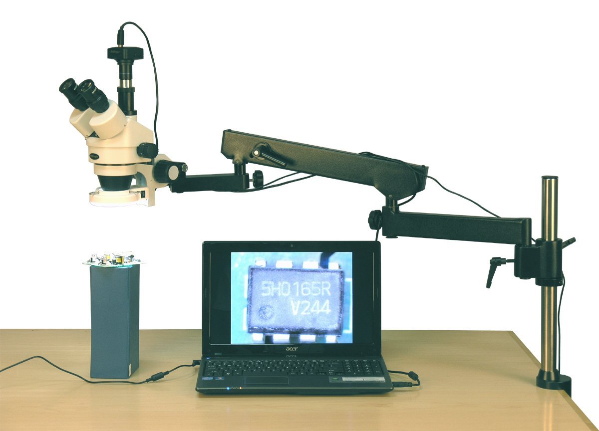 AmScope 3.5X-90X 144-LED Articulating Arm Zoom Stereo Microscope + 5MP Digital Camera