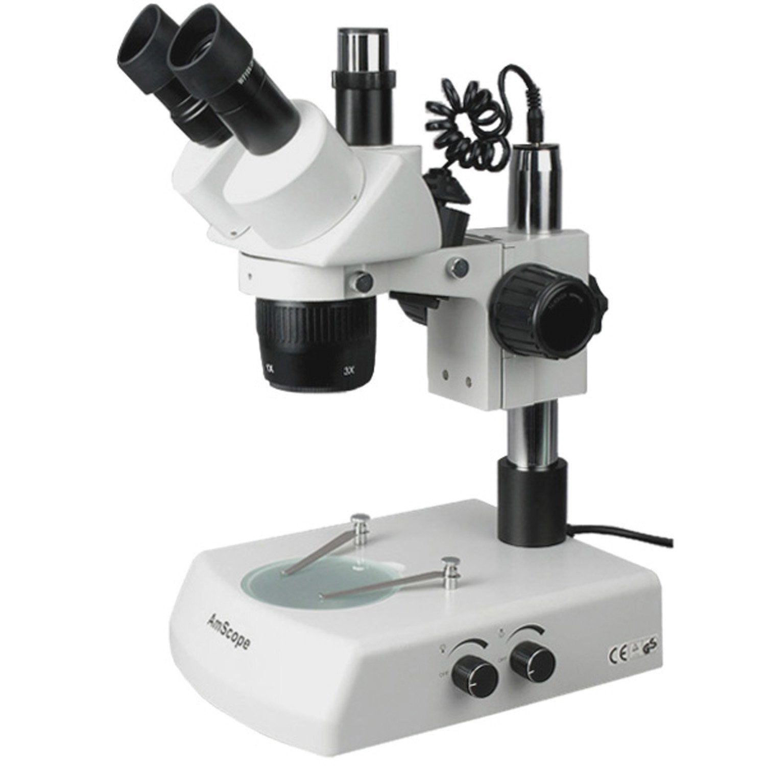 Triocular Microscope AmScope 10X-30X Trinocular Stereo Microscope with Top & Bottom Halogen ...