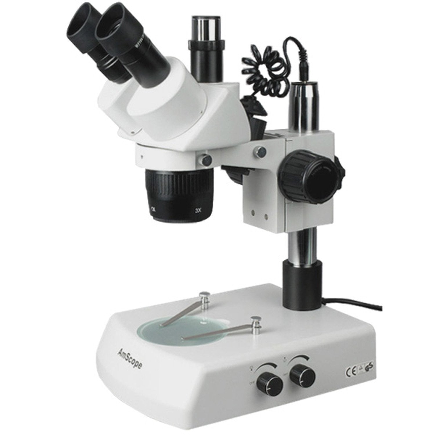 AmScope 10X-30X Trinocular Stereo Microscope with Top & Bottom Halogen Lights