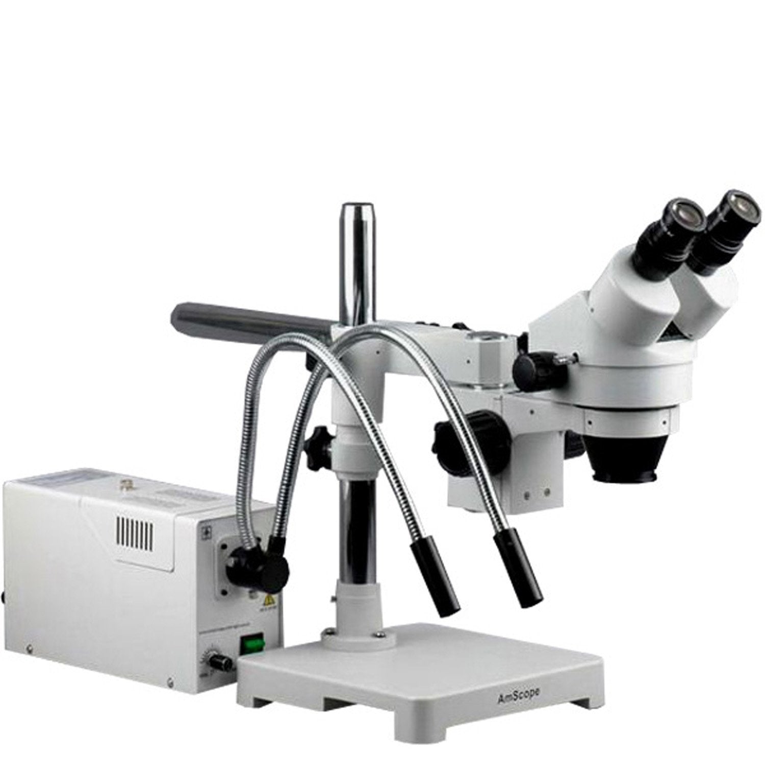 AmScope 7X-45X Stereo Zoom Microscope on Boom w Fiber Optic Gooseneck Light