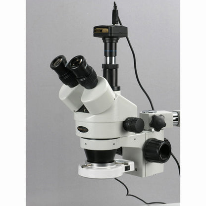AmScope 7X-45X Trinocular LED Boom Stand Stereo Zoom Microscope + 3MP Camera