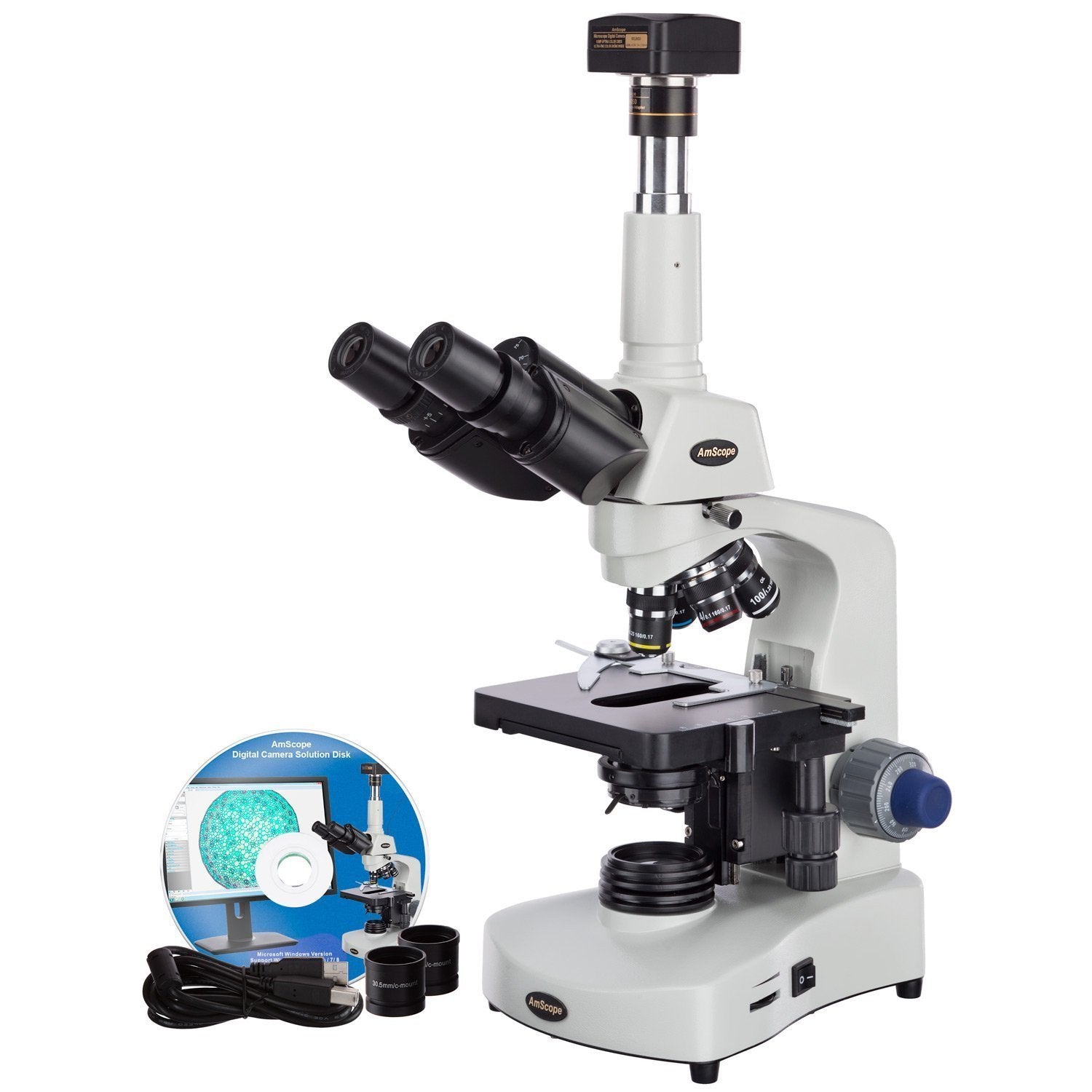 AmScope 40X-2000X 3W LED Siedentopf Trinocular Compound Microscope + 1 ...
