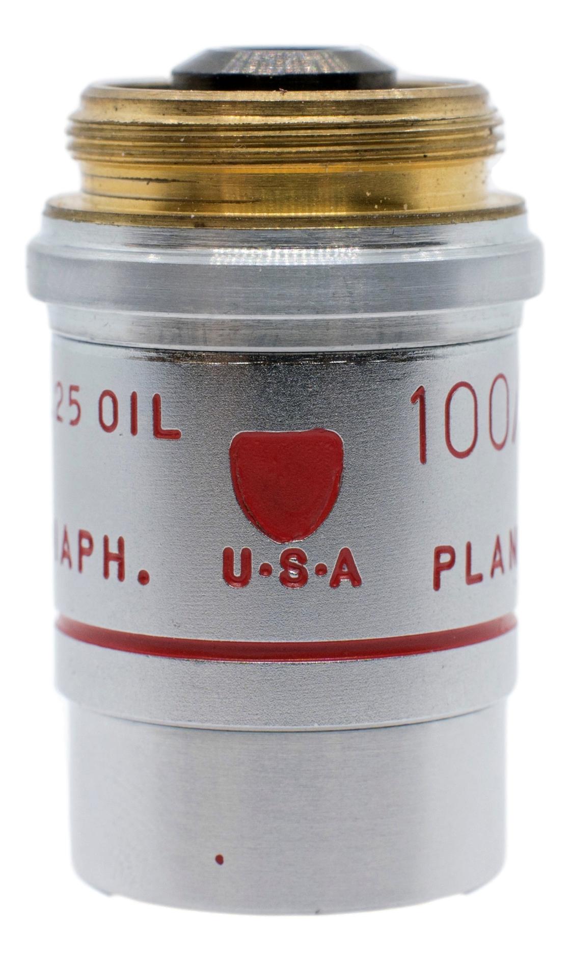 American Optical / AO 100x Oil Plan Achromat Iris Diaphragm Objective