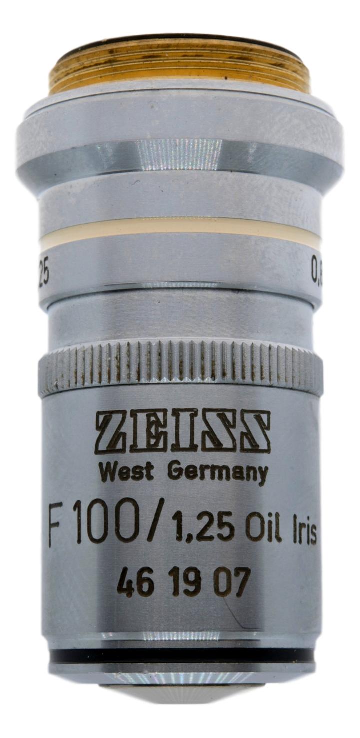 Zeiss 100 F Oil Iris Objective  N.A.:  0.80 - 1.25