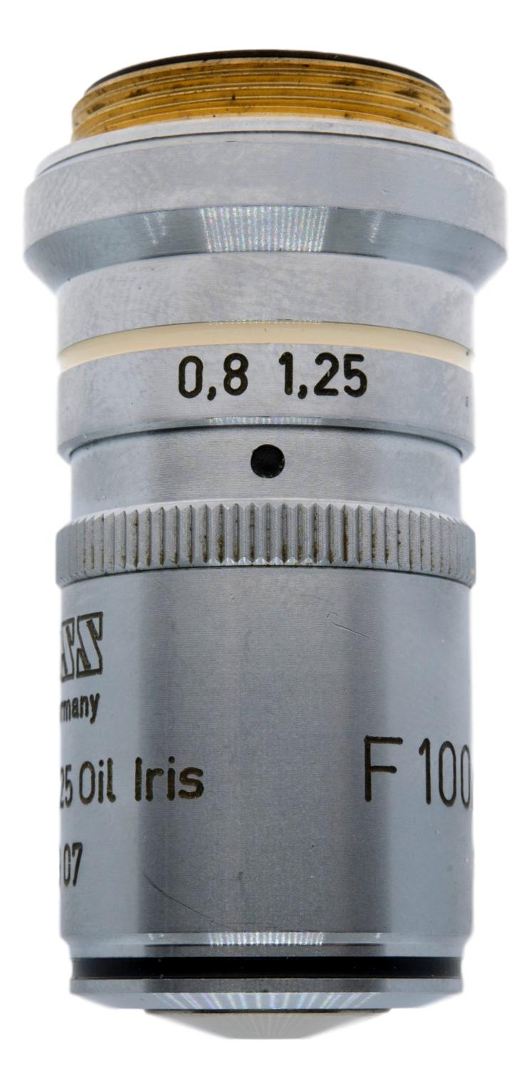 Zeiss 100 F Oil Iris Objective  N.A.:  0.80 - 1.25