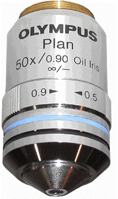 Olympus PLN Plan Achromat 50x Oil Iris Microscope Objective