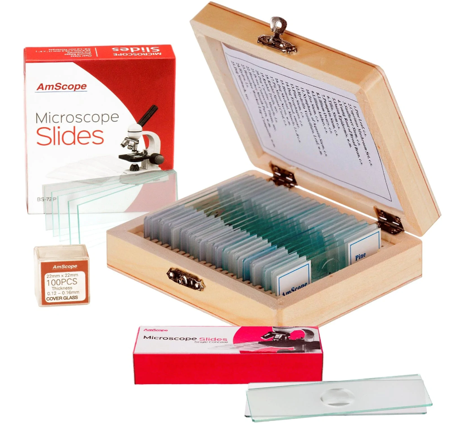 25 Microscope Prepared Slides, 72 Pre-Cleaned Blank Plate Slides, 12 S ...