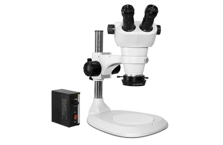 Scienscope ELZ-PK1-LED Mini Stereo Zoom Binocular Microscope - On ErgoPost Stand with LED Ring Light