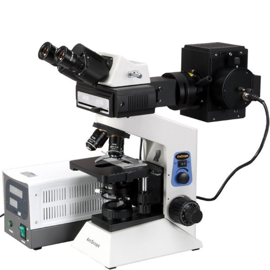 AmScope 40x-1600x Widefield EPI-Fluorescent Binocular Compound Microscope - FM580BA