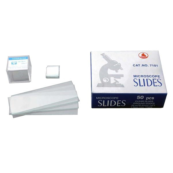 50 Pre-Cleaned Blank Glass Microscope Slides and 100pc Square Coversli ...