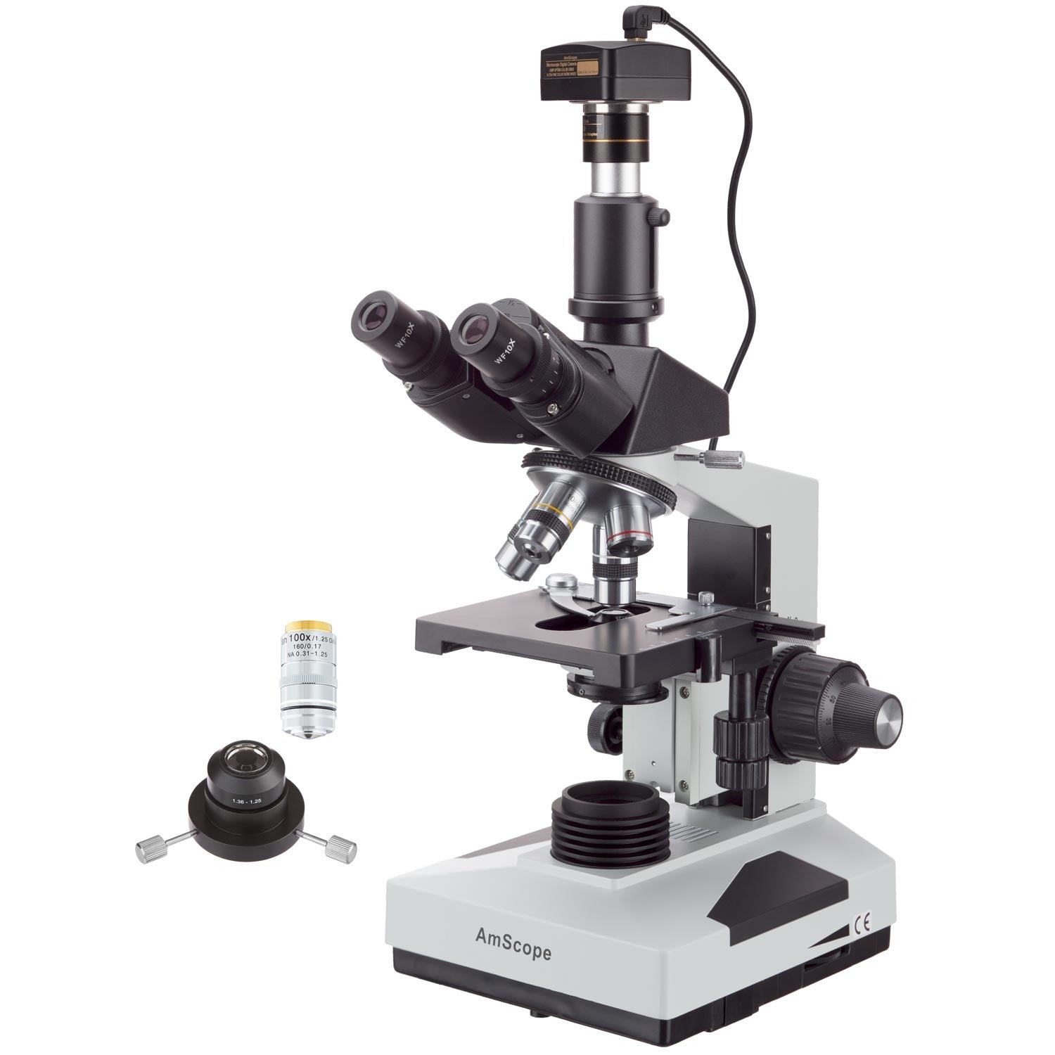 40X-2000X Trinocular Compound Darkfield Microscope with 100X Iris Objective and 1.2MP Low-noise Camera
