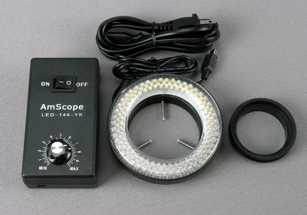 3.5X-90X Simul-Focal Stereo Zoom Microscope on Boom Stand with 144-LED Ring Light and 5MP Camera