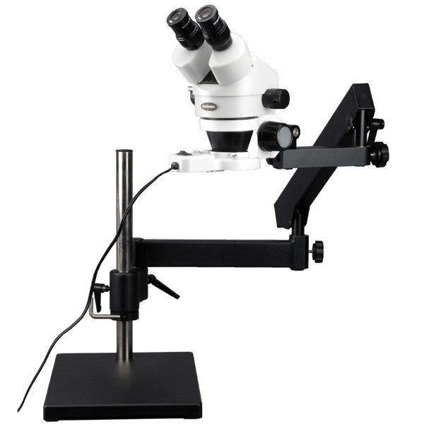 Amscope 7X-45X Zoom Microscope with Articulating Stand + Base Plate + Ring Light