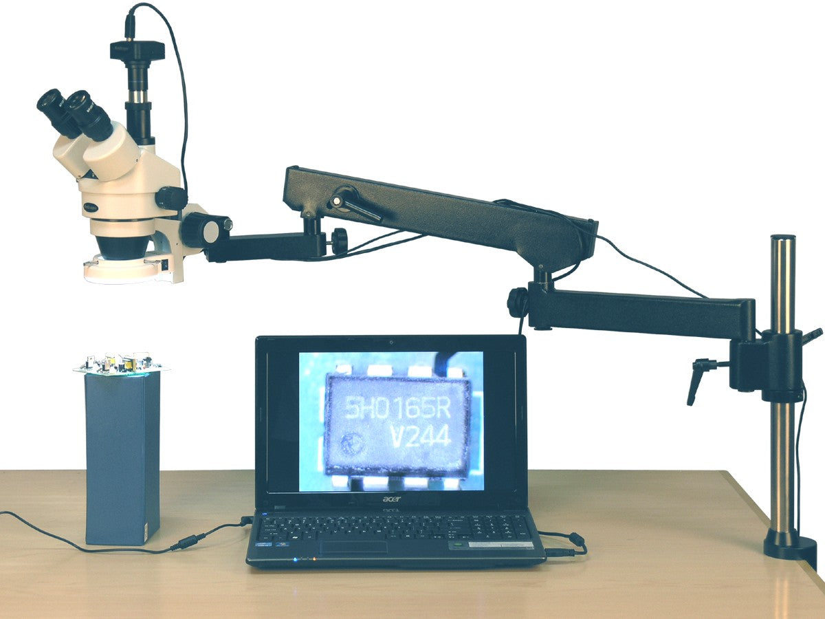 Amscope 3.5X-90X 144-LED Articulating Arm Zoom Stereo Microscope + 10MP Digital Camera