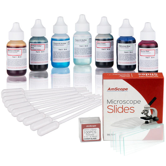 Vital Stain Kit for Living Cells – Microscope Slide Stains, Pipettes & 72 Slides