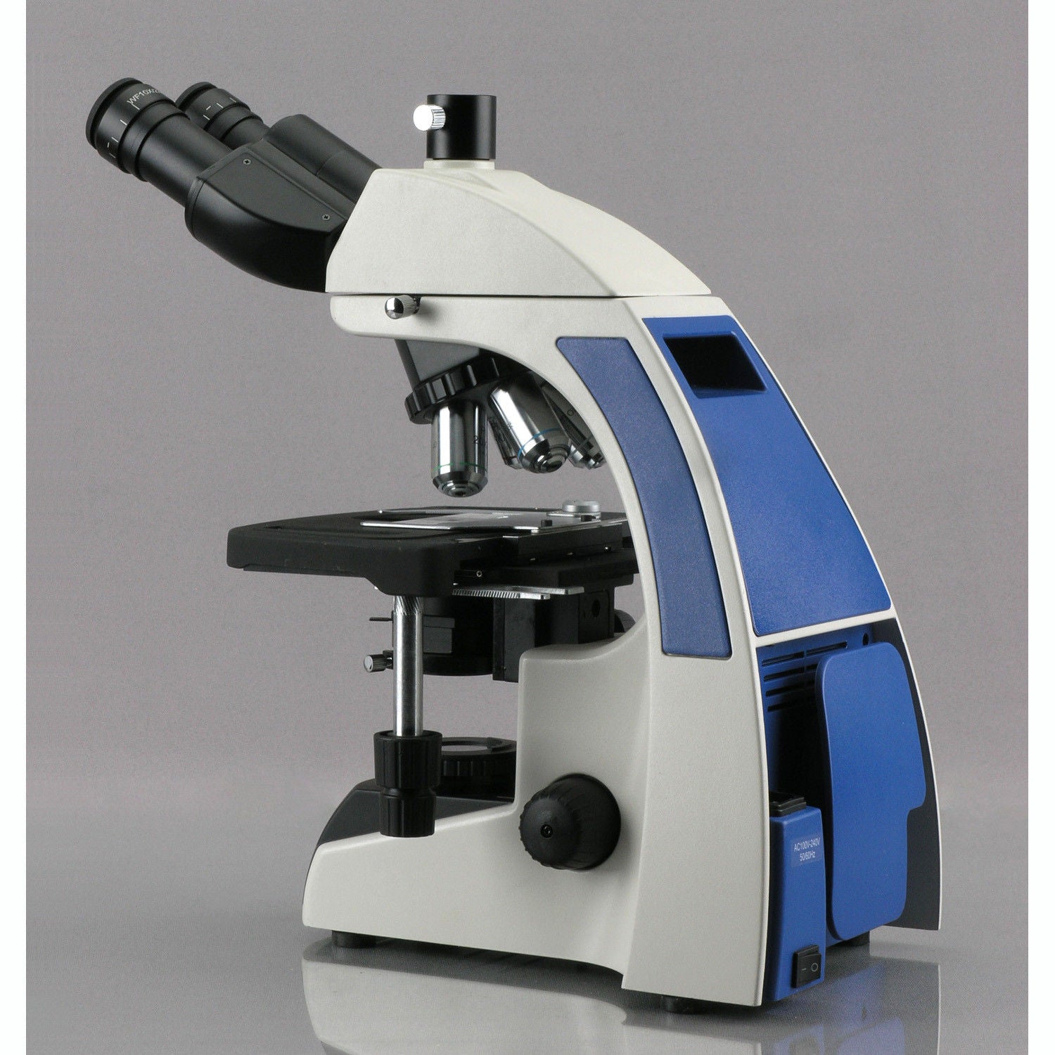 AmScope 40X-1000X Quintuple Plan Infinity Kohler Laboratory Trinocular Compound Microscope + HD Recording Camera