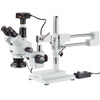 3.5X-90X Simul-Focal Stereo Zoom Microscope on Boom Stand with 144-LED Ring Light and 18MP USB3 Camera